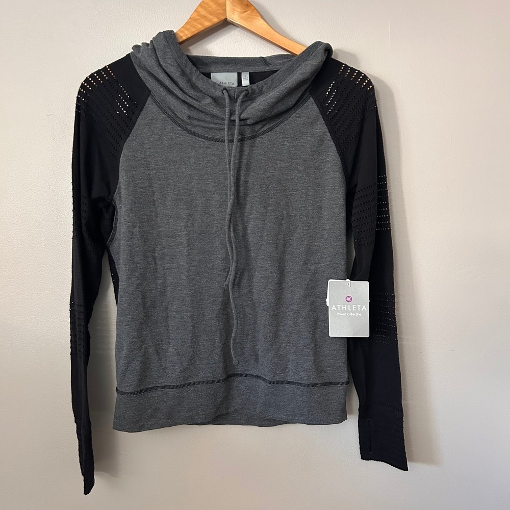 Athleta Hoodie Womens Small Gray Black Limitless Pulchah Charcoal Cowl Neck‎ NWT - Picture 2 of 9
